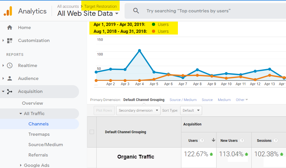 target restoration - website traffic report