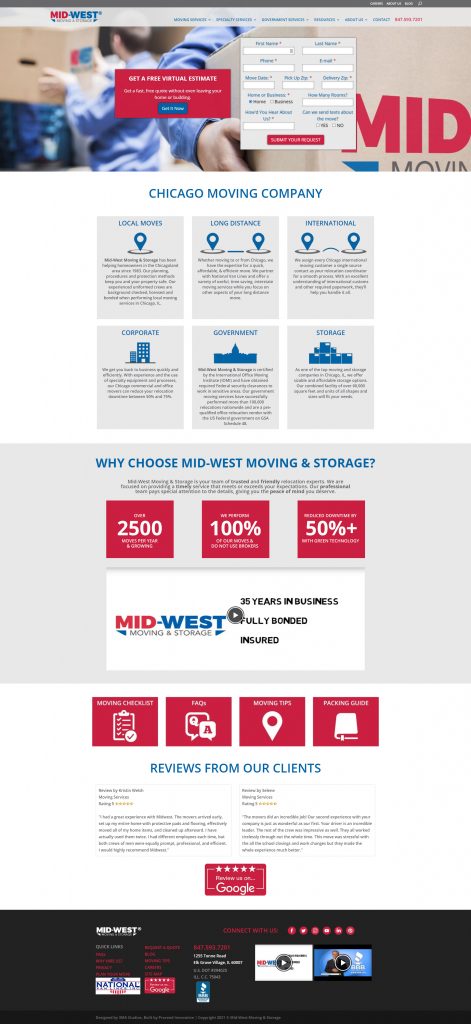 mid-west moving and storage website front page