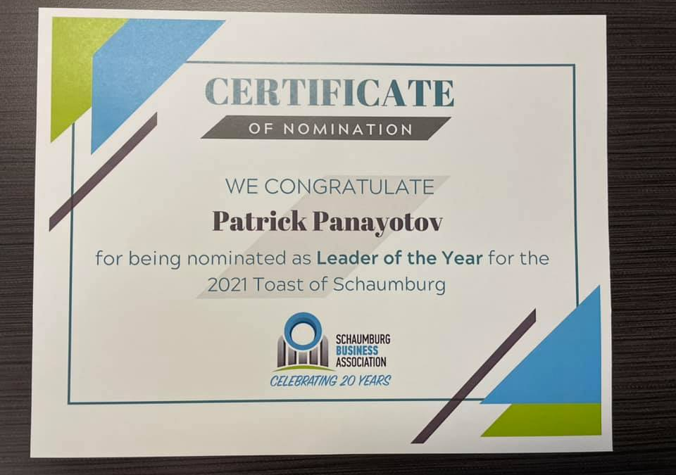 Patrick Panayotov Nominated as Leader of the Year for the 2021 Toast of Schaumburg