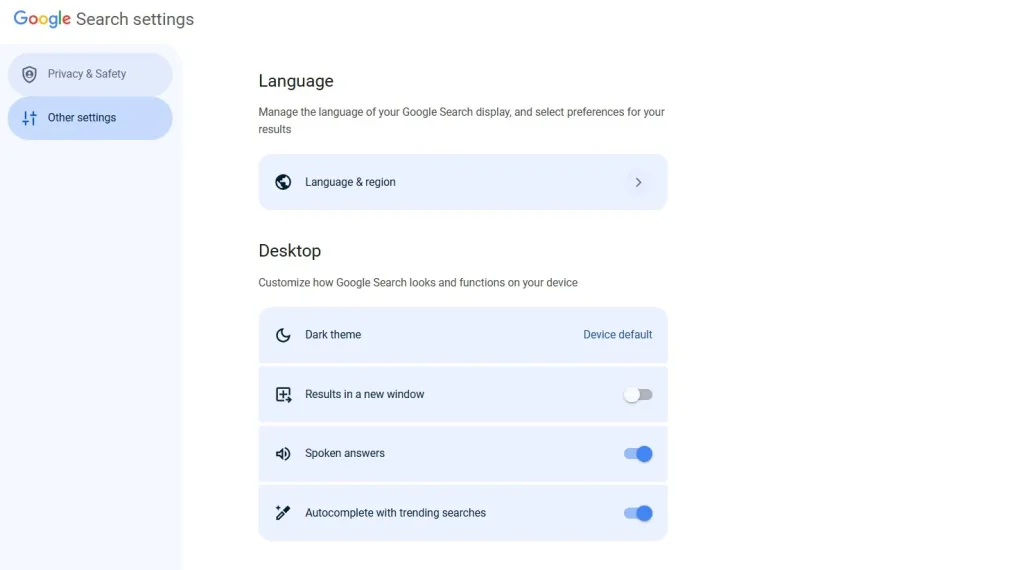 google setting