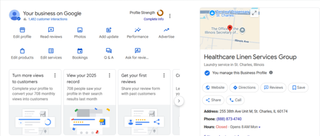 Dashboard for Google Business profile