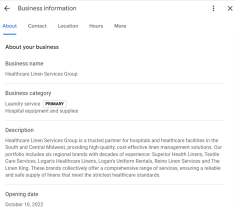 Google business profile information