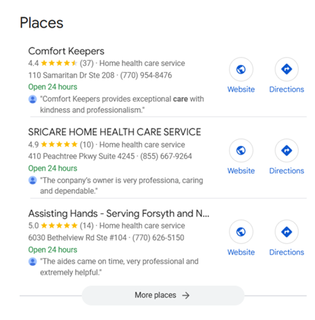 Google map pack results