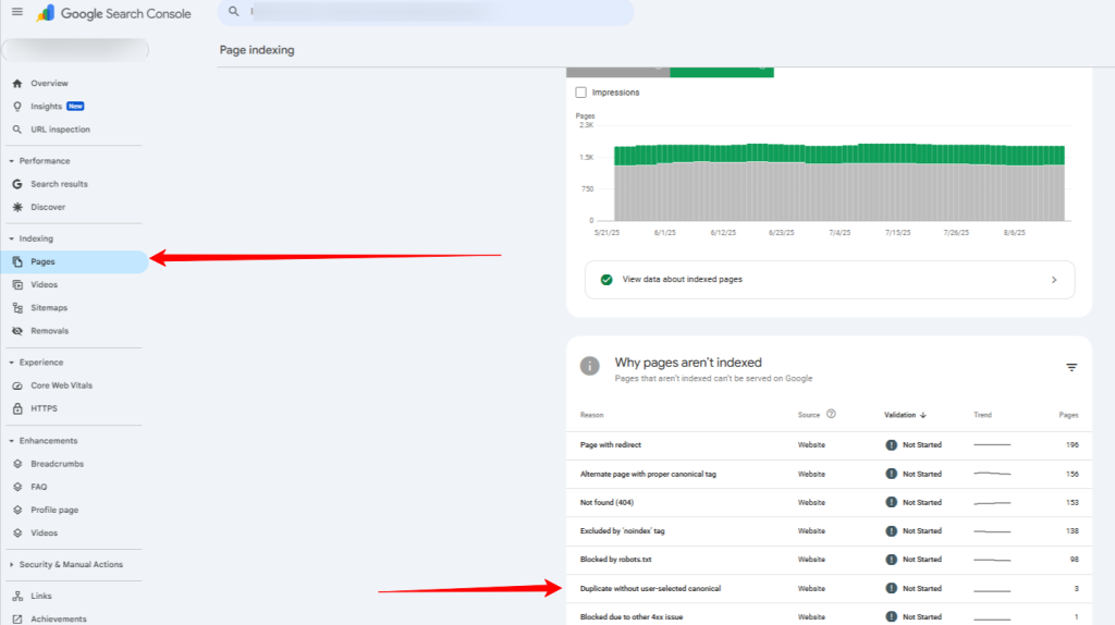 page index screenshot search console