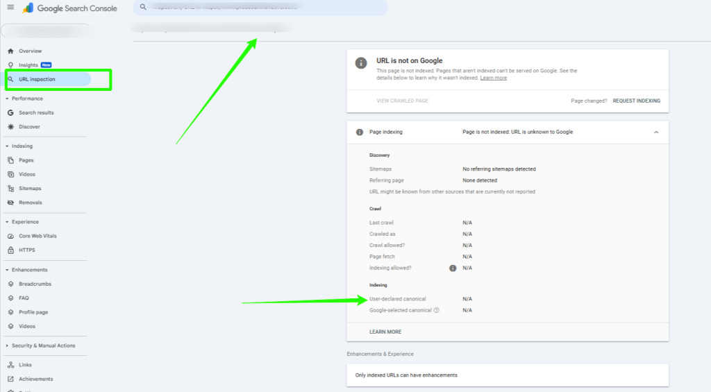 URL Inspection in search console