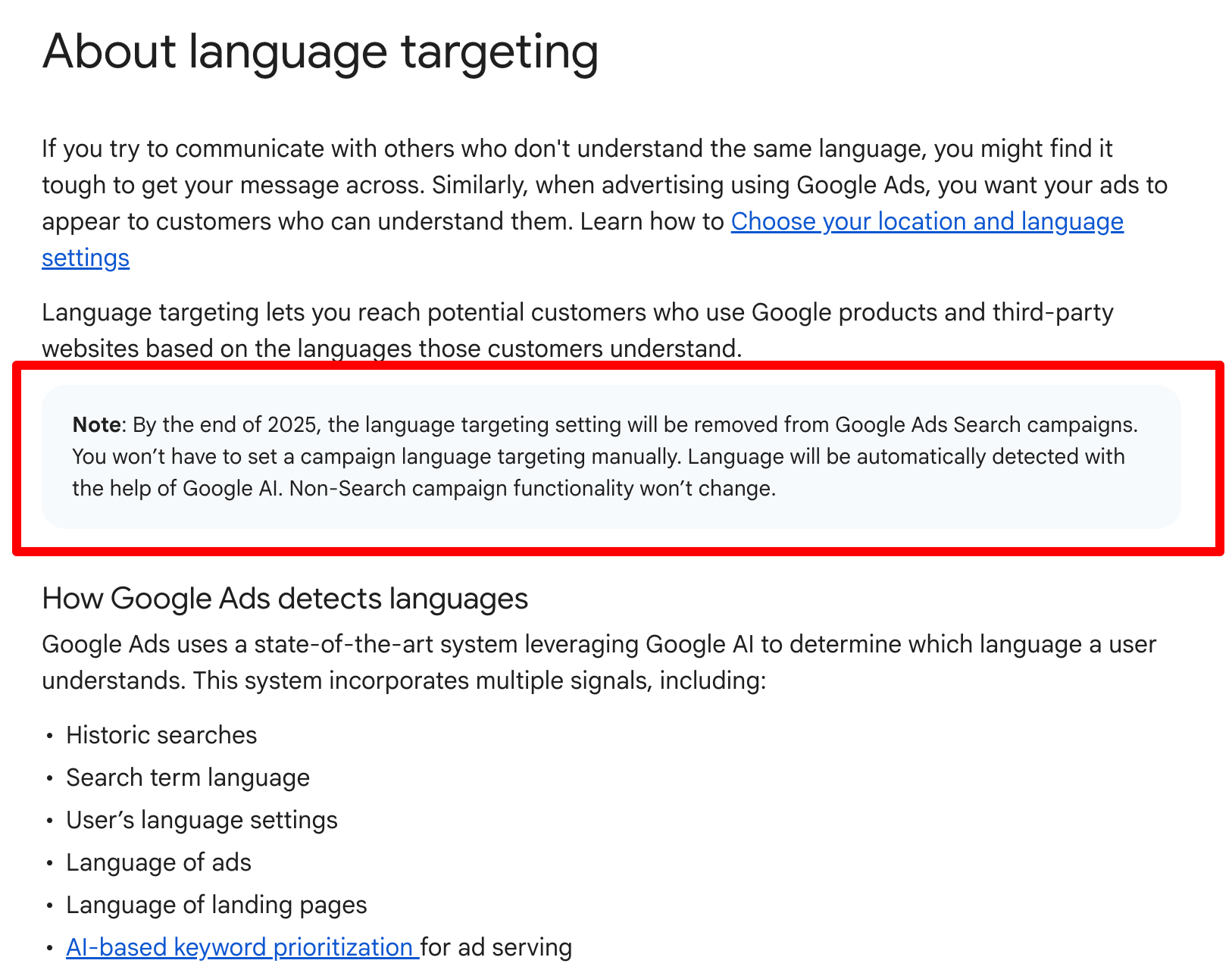 Google ads to end manual language targeting in search campaigns by 2025